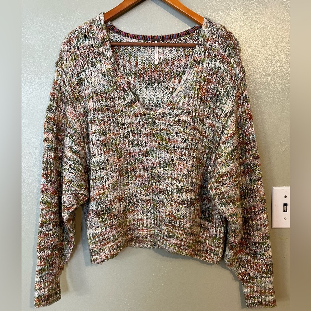 Free People Multicolor Knit Women's Sweater V Neck Slouchy XS